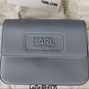 Karl Lagerfeld Leather Crossbody Bag with Chain Strap Light Blue
